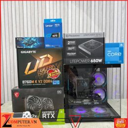 BỘ MÁY TÍNH B760M/I5 12400F/RAM 16GB/SSD 500GB/VGA 3060 12G/NGUỒN 650W/TẢN KHÍ/CASE BỂ CÁ KÈM 5 FAN - BH 11/2028